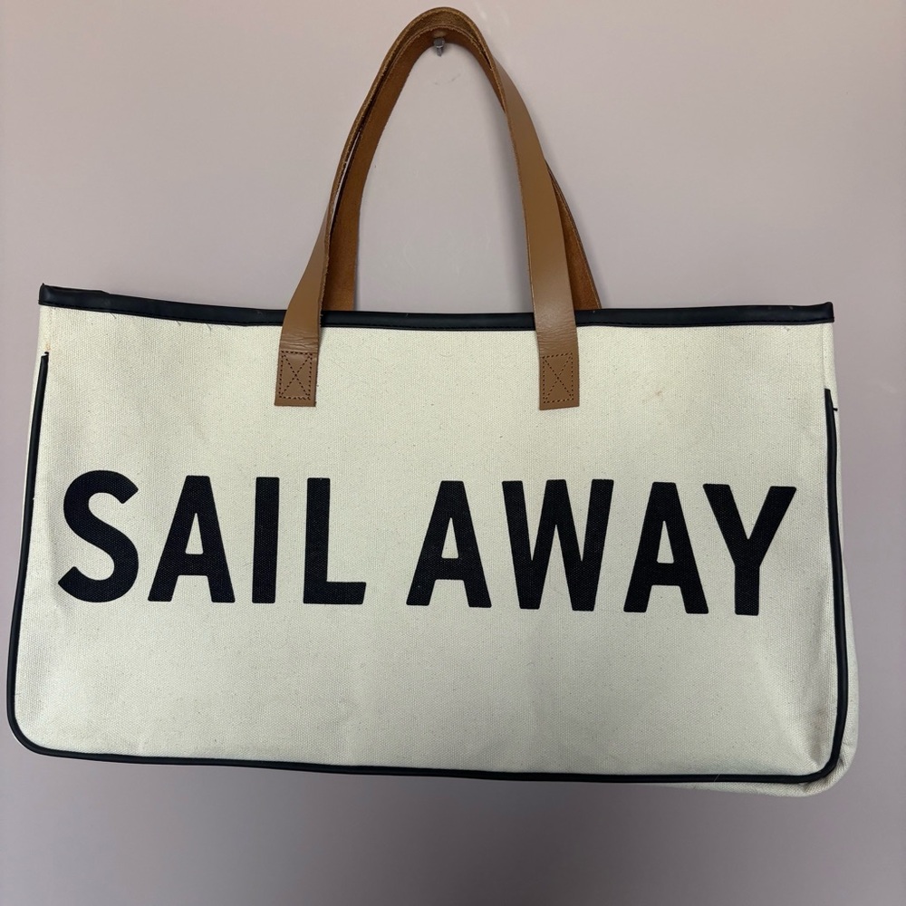 Sail Away Canvas Tote Bag - Black and Tan